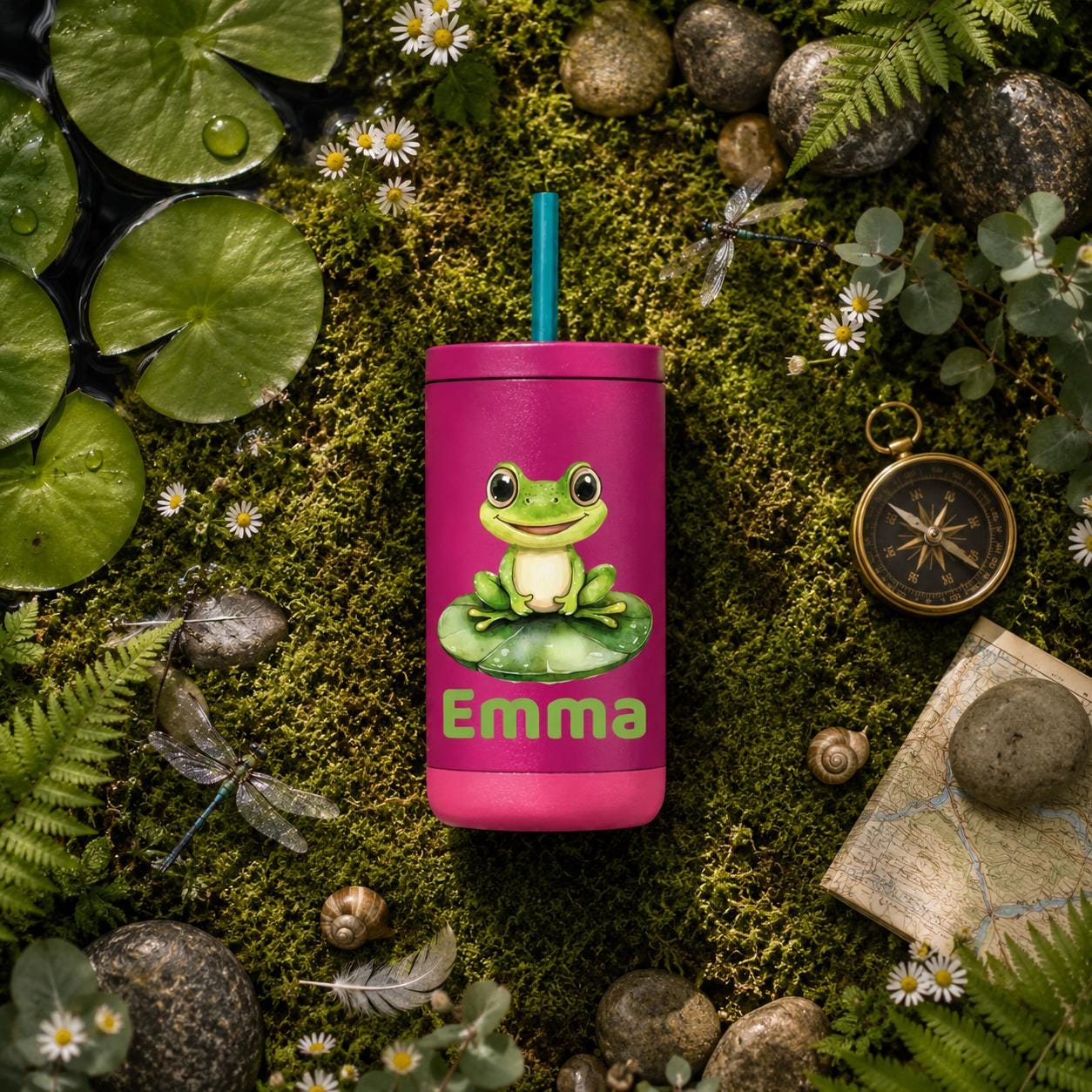 Frog Water Bottle for Kids, Frog Tumbler with Name, Back to School Cup, Personalized Toddler Gift, Kindergarten Water Bottle