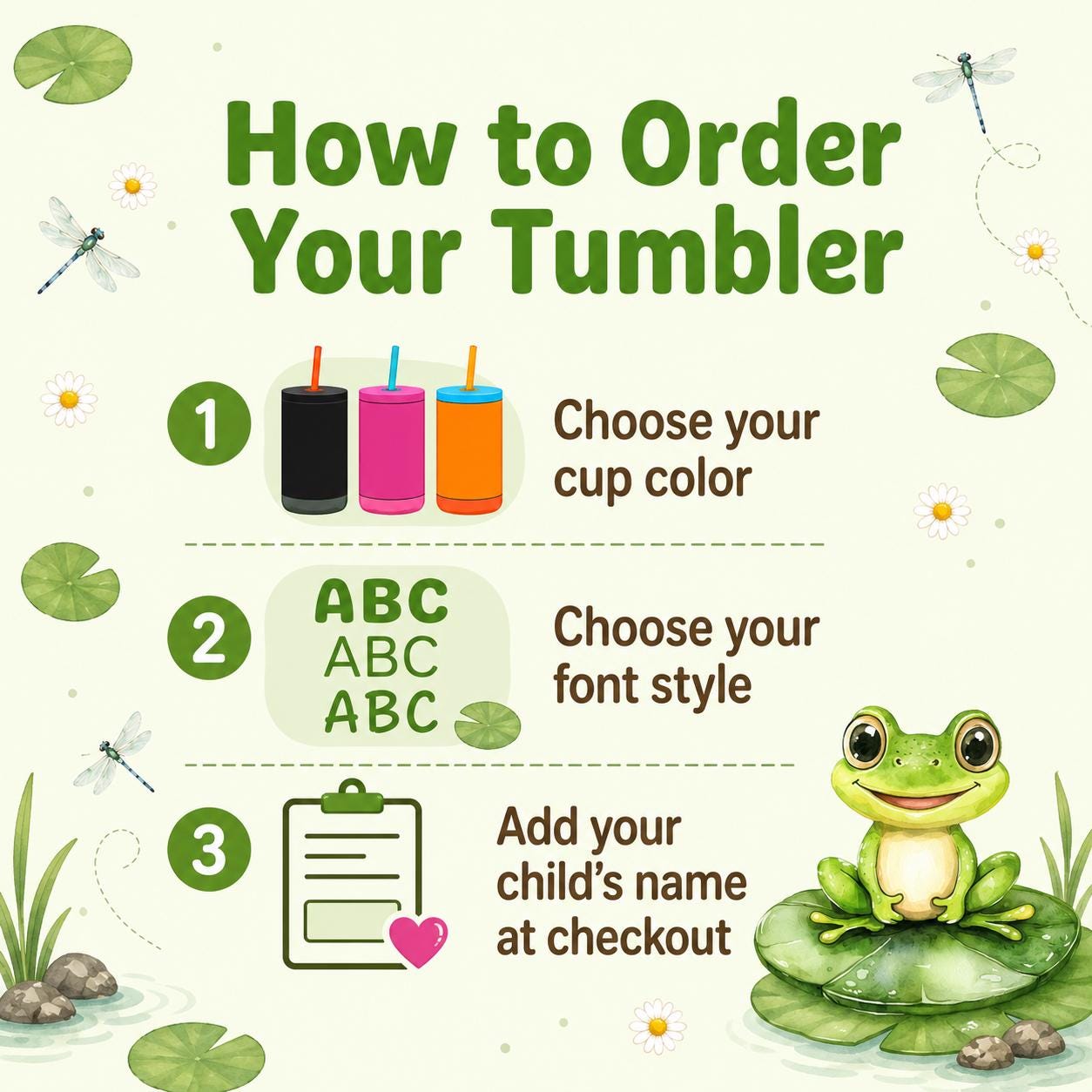 Frog Water Bottle for Kids, Frog Tumbler with Name, Back to School Cup, Personalized Toddler Gift, Kindergarten Water Bottle