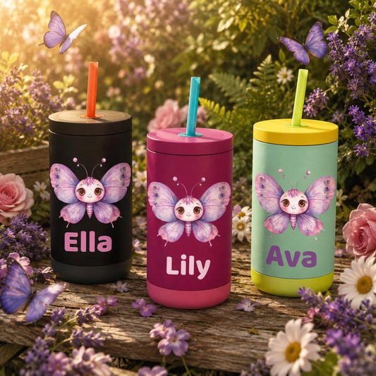 Butterfly Water Bottle for Girls, Kids Tumbler with Name, Back to School Cup, Personalized Toddler Girl Gift, Kindergarten Cup