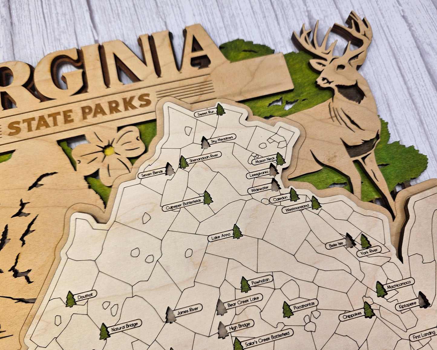 Personalized Virginia State Parks Map | VA Travel Tracker | Layered Wood Adventure Keepsake | Hiking & Camping Gift