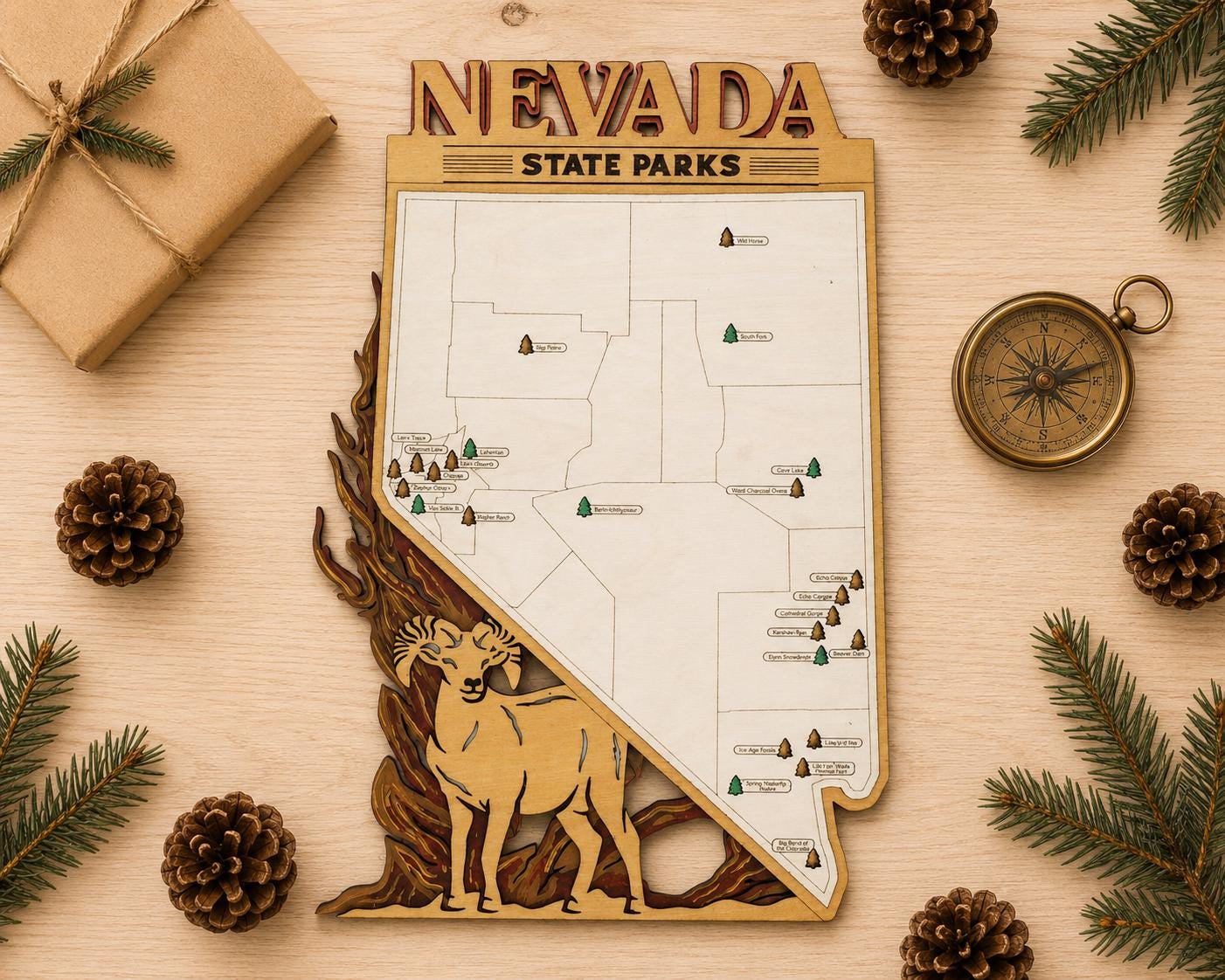 Personalized Nevada State Parks Map | NV Travel Tracker | Layered Wood Adventure Keepsake | Hiking & Camping Gift