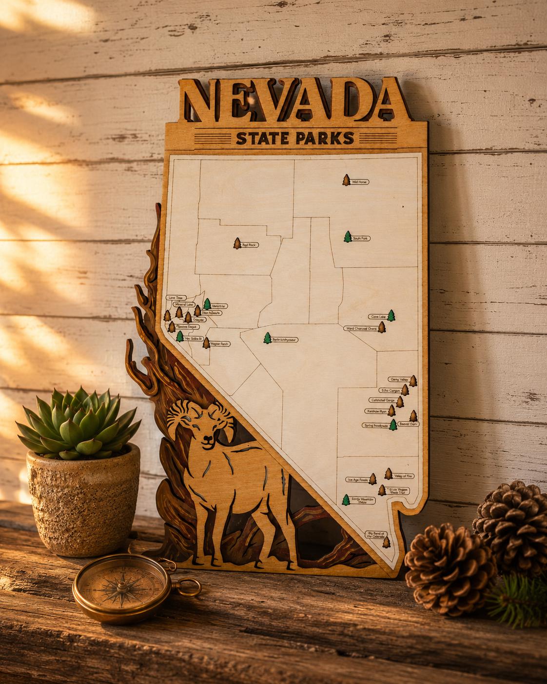 Personalized Nevada State Parks Map | NV Travel Tracker | Layered Wood Adventure Keepsake | Hiking & Camping Gift