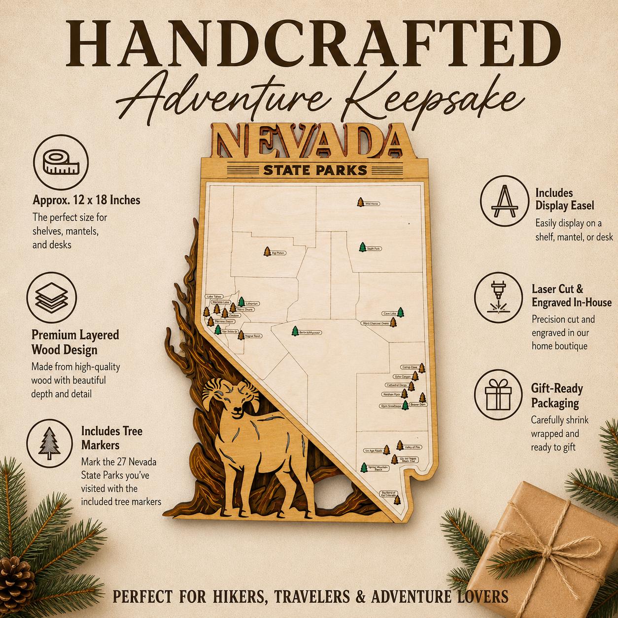 Personalized Nevada State Parks Map | NV Travel Tracker | Layered Wood Adventure Keepsake | Hiking & Camping Gift