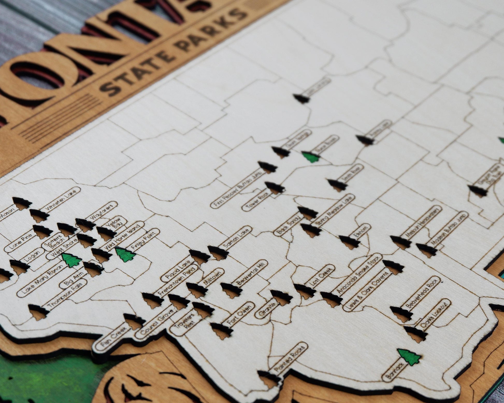 Personalized Montana State Parks Map | MT Travel Tracker | Layered Wood Adventure Keepsake | Hiking & Camping Gift | Montana Wall Art