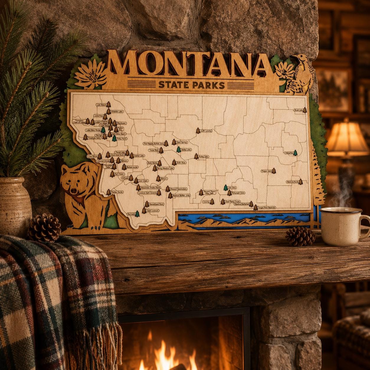 Personalized Montana State Parks Map | MT Travel Tracker | Layered Wood Adventure Keepsake | Hiking & Camping Gift | Montana Wall Art