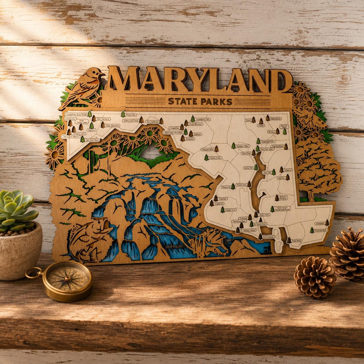 Personalized Maryland State Parks Map | MD Travel Tracker | Layered Wood Adventure Keepsake | Hiking & Camping Gift | Maryland Wall Art