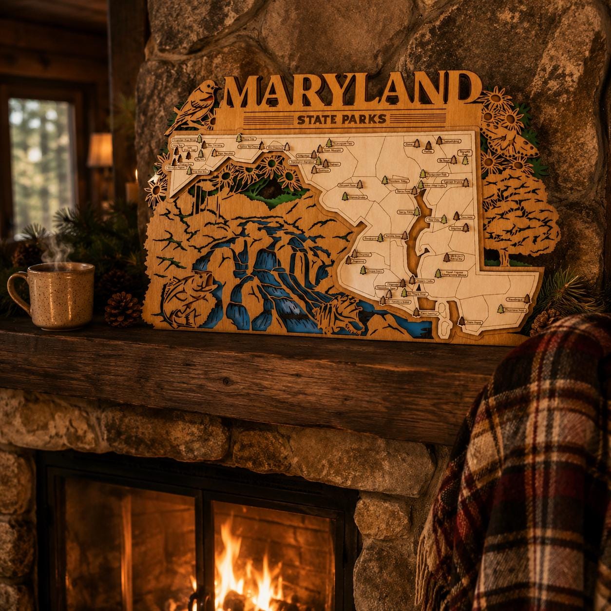 Personalized Maryland State Parks Map | MD Travel Tracker | Layered Wood Adventure Keepsake | Hiking & Camping Gift | Maryland Wall Art