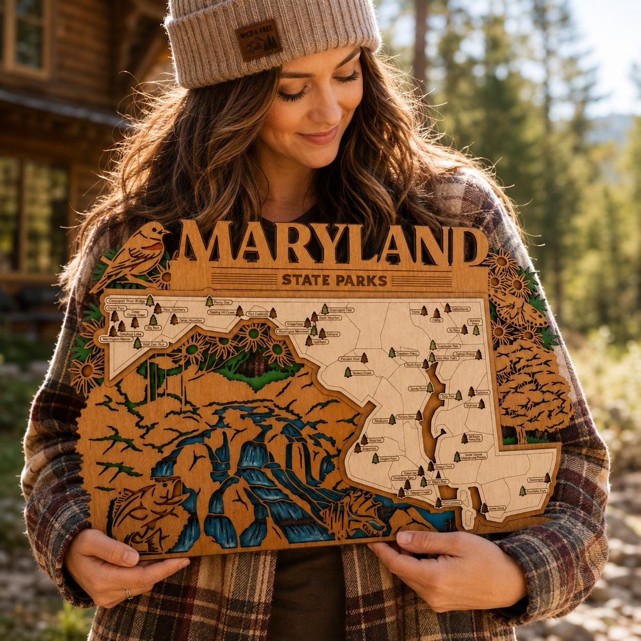 Personalized Maryland State Parks Map | MD Travel Tracker | Layered Wood Adventure Keepsake | Hiking & Camping Gift | Maryland Wall Art