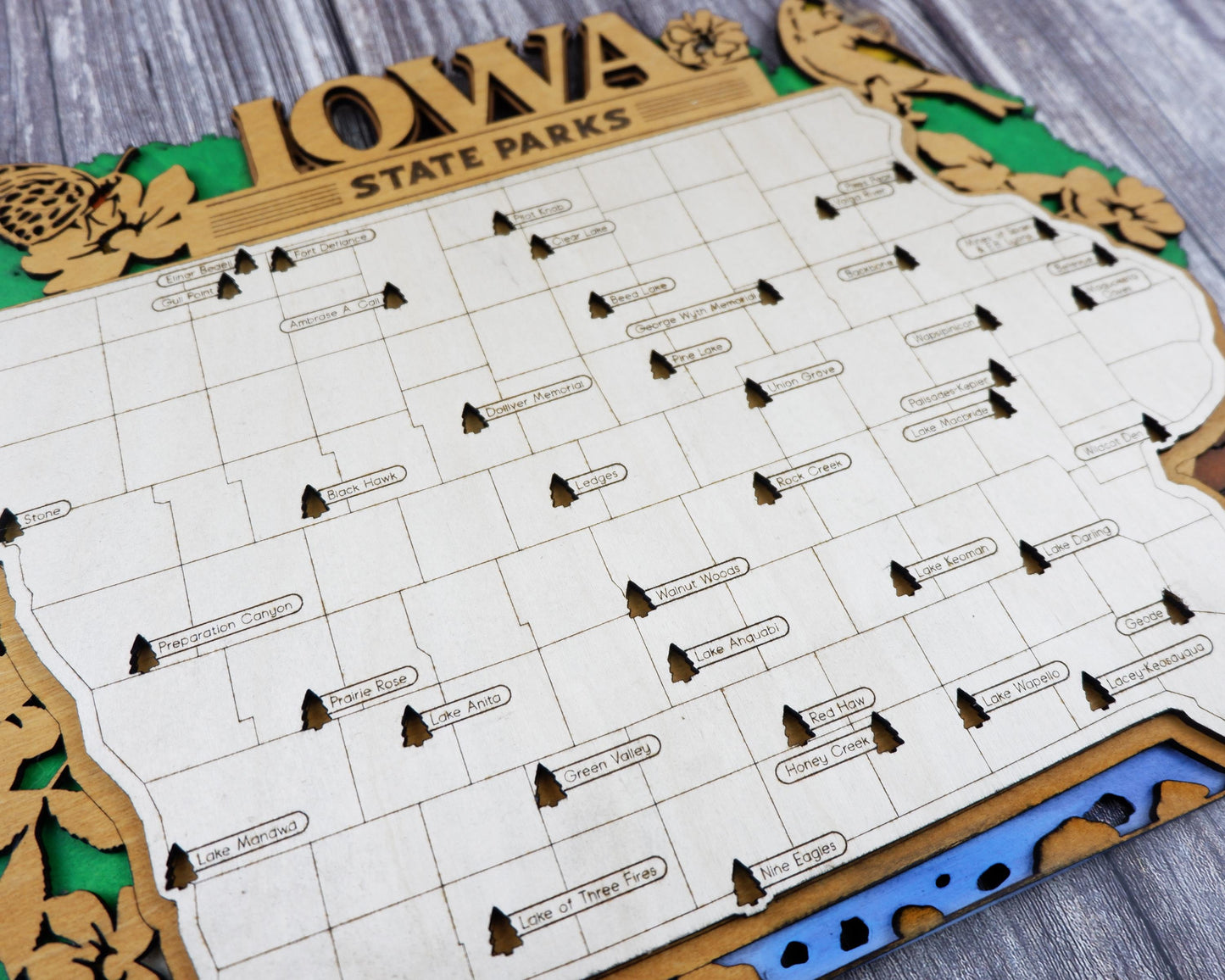 Personalized Iowa State Parks Map | IA Travel Tracker | Layered Wood Adventure Keepsake | Hiking & Camping Gift | Iowa Wall Art