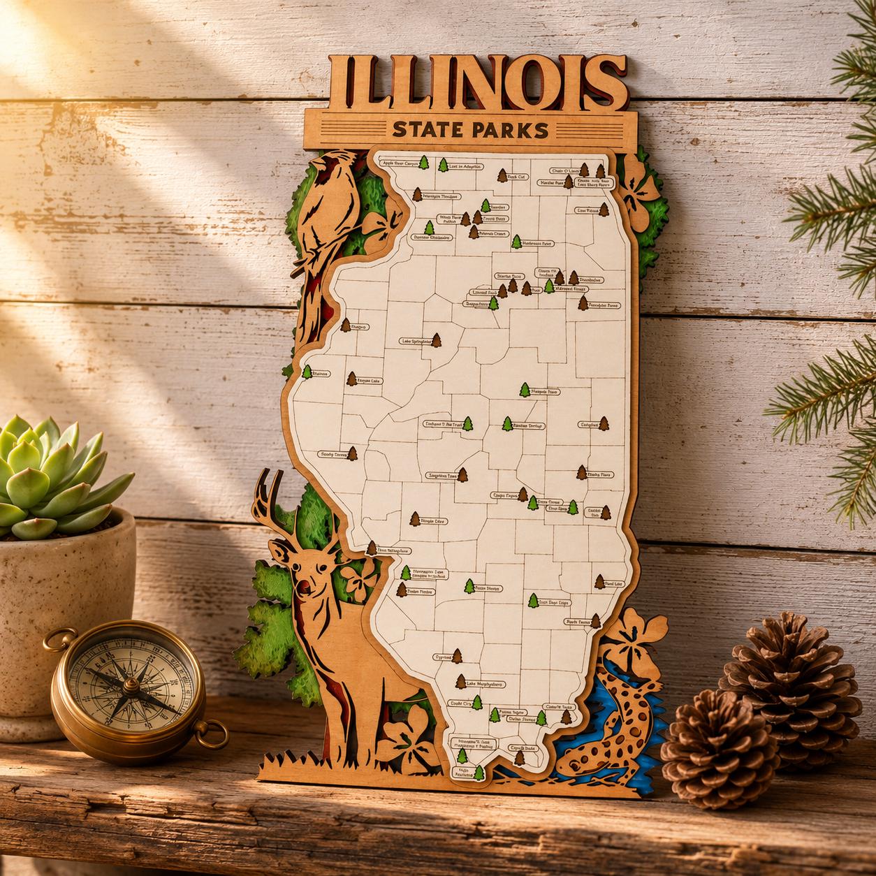Personalized Illinois State Parks Map | IL Travel Tracker | Layered Wood Adventure Keepsake | Hiking & Camping Gift | Illinois Wall Art