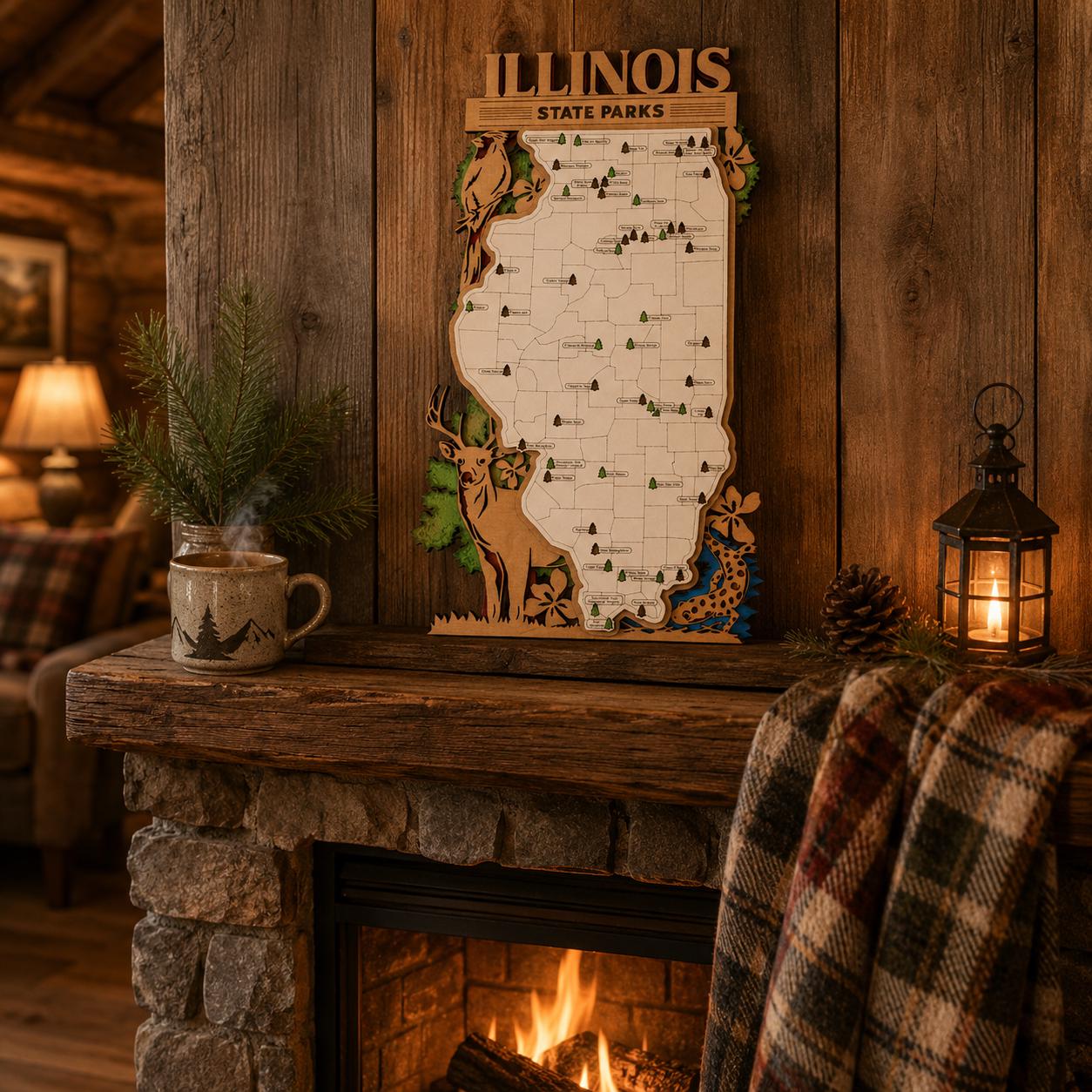 Personalized Illinois State Parks Map | IL Travel Tracker | Layered Wood Adventure Keepsake | Hiking & Camping Gift | Illinois Wall Art