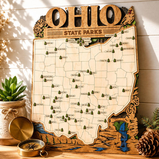 Personalized Ohio State Parks Map | OH Travel Tracker | Layered Wood Adventure Keepsake | Hiking & Camping Gift | Ohio Wall Art