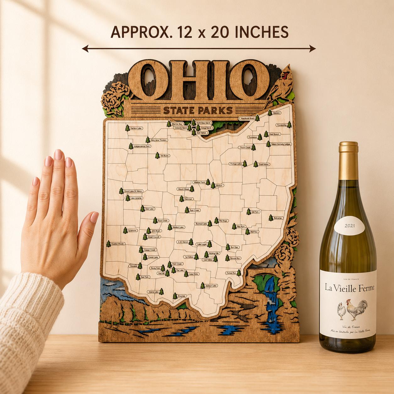 Personalized Ohio State Parks Map | OH Travel Tracker | Layered Wood Adventure Keepsake | Hiking & Camping Gift | Ohio Wall Art