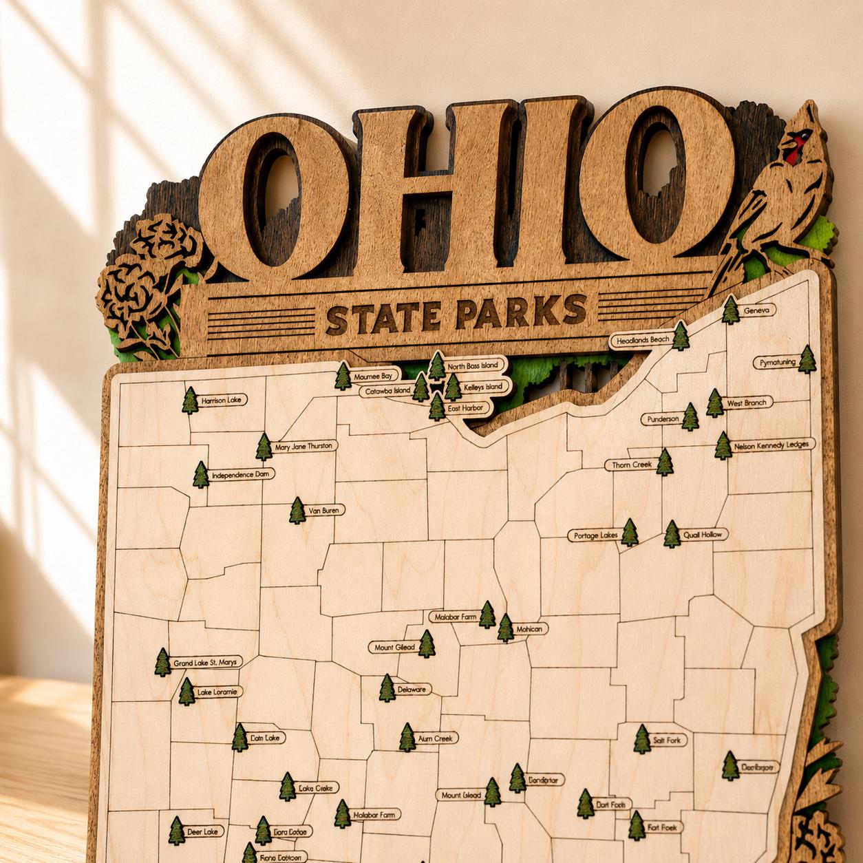 Personalized Ohio State Parks Map | OH Travel Tracker | Layered Wood Adventure Keepsake | Hiking & Camping Gift | Ohio Wall Art