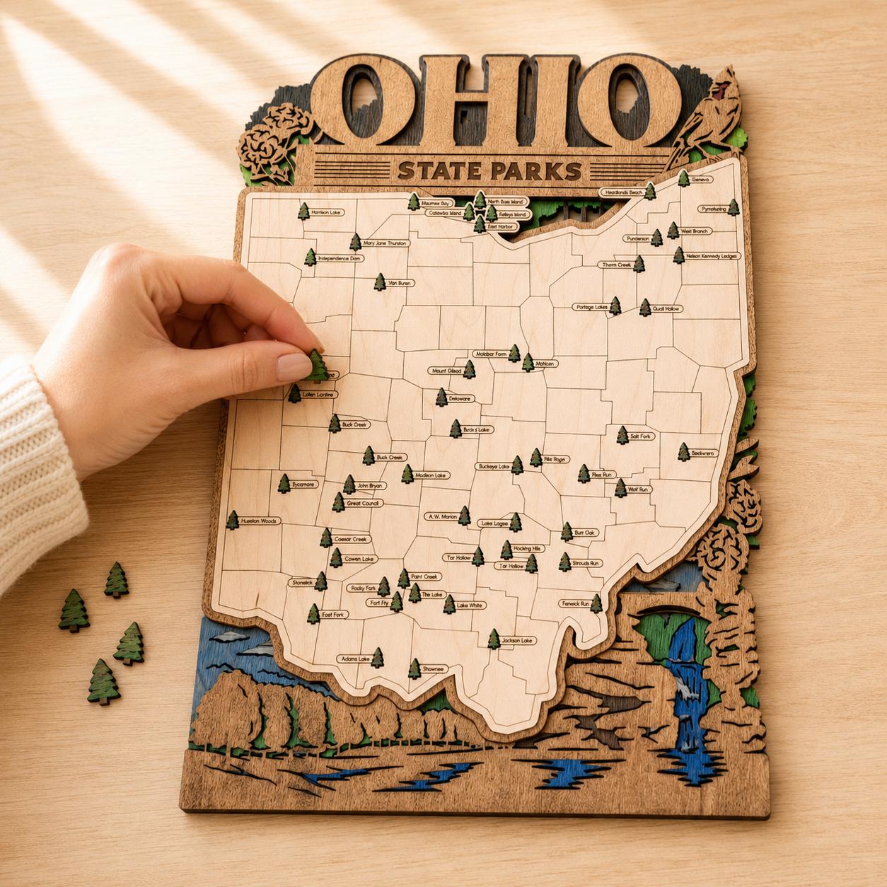 Personalized Ohio State Parks Map | OH Travel Tracker | Layered Wood Adventure Keepsake | Hiking & Camping Gift | Ohio Wall Art