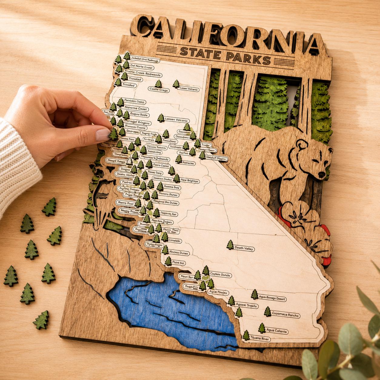 Personalized California State Parks Map | CA Travel Tracker | Layered Wood Adventure Keepsake | Hiking & Camping Gift | California Wall Art