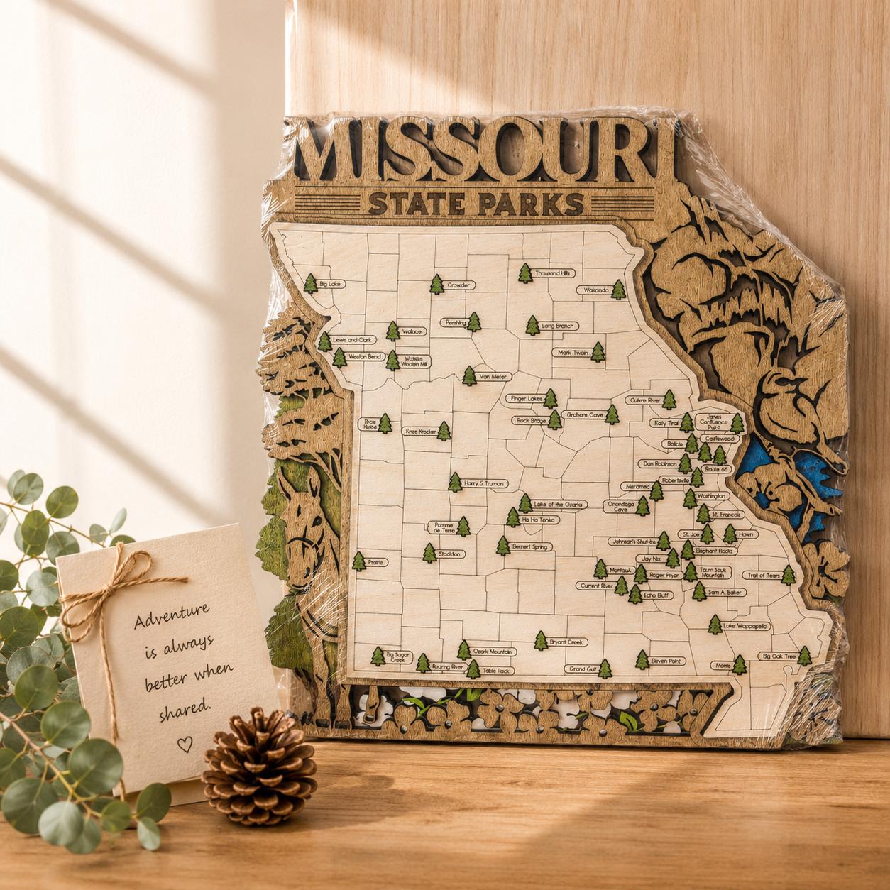 Personalized Missouri State Parks Map | MO Travel Tracker | Layered Wood Adventure Keepsake | Hiking & Camping Gift | Missouri Wall Art