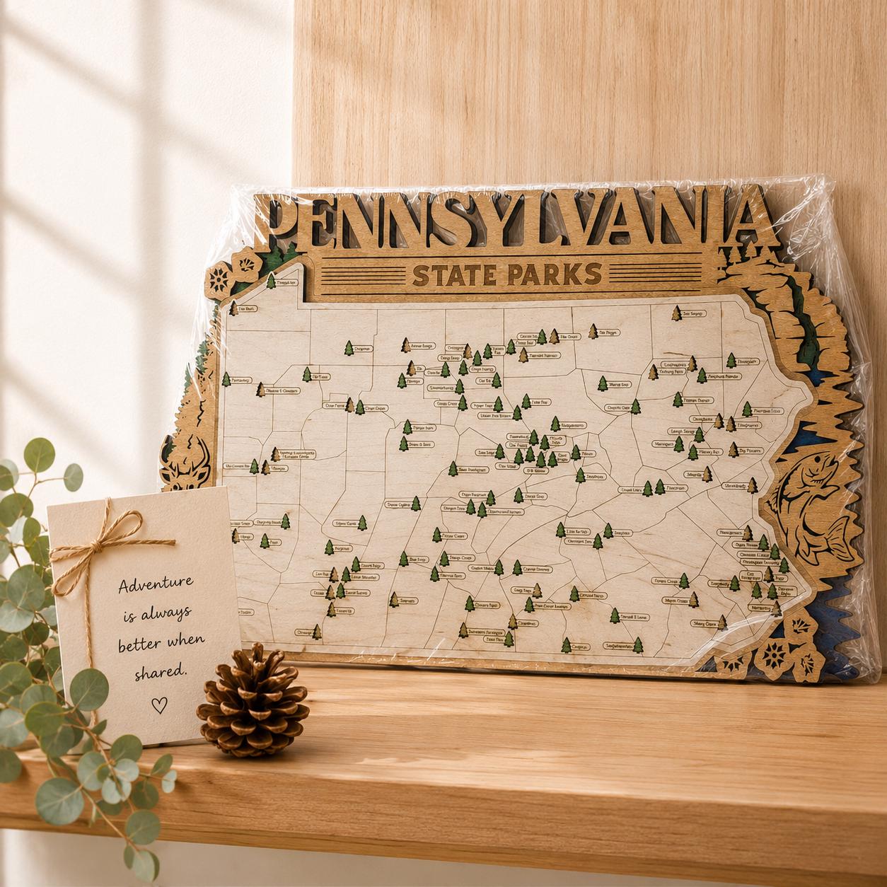 Personalized Pennsylvania State Parks Map | PA Travel Tracker | Layered Wood Adventure Keepsake | Hiking & Camping Gift
