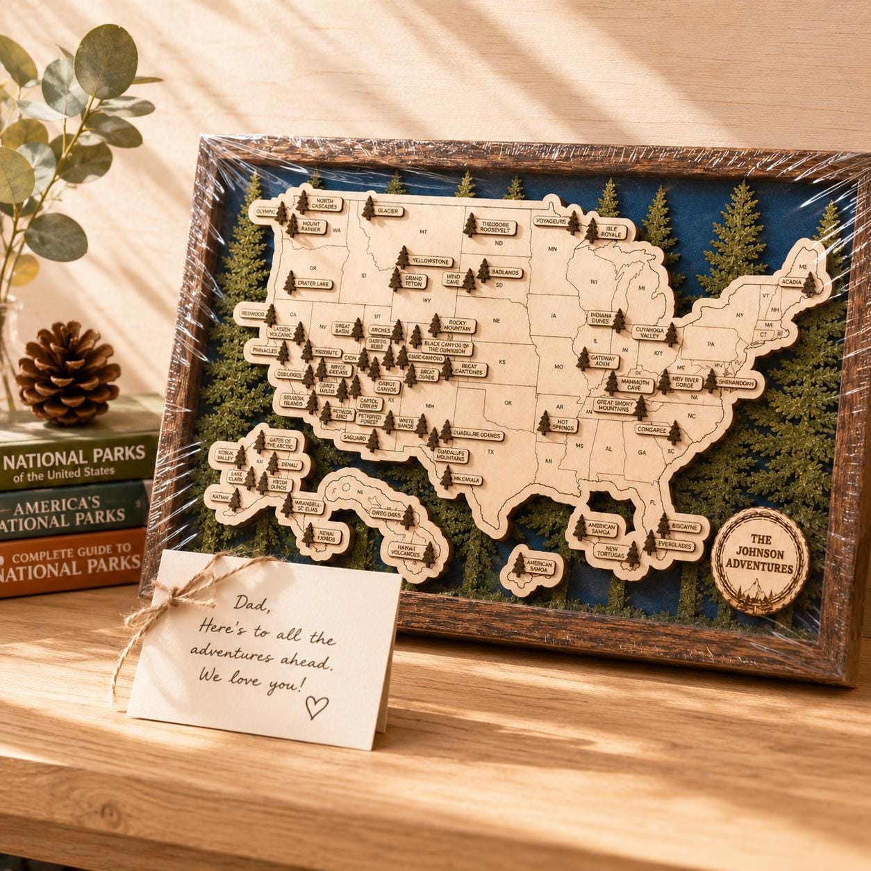 Personalized National Park Map | Laser Cut Wood Tracker | Framed Wall Art | Hiking Gift for Her | Hiking Gift for Him | National Park Gift
