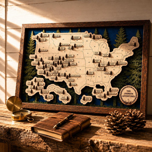 Personalized National Park Map | Laser Cut Wood Tracker | Framed Wall Art | Hiking Gift for Her | Hiking Gift for Him | National Park Gift