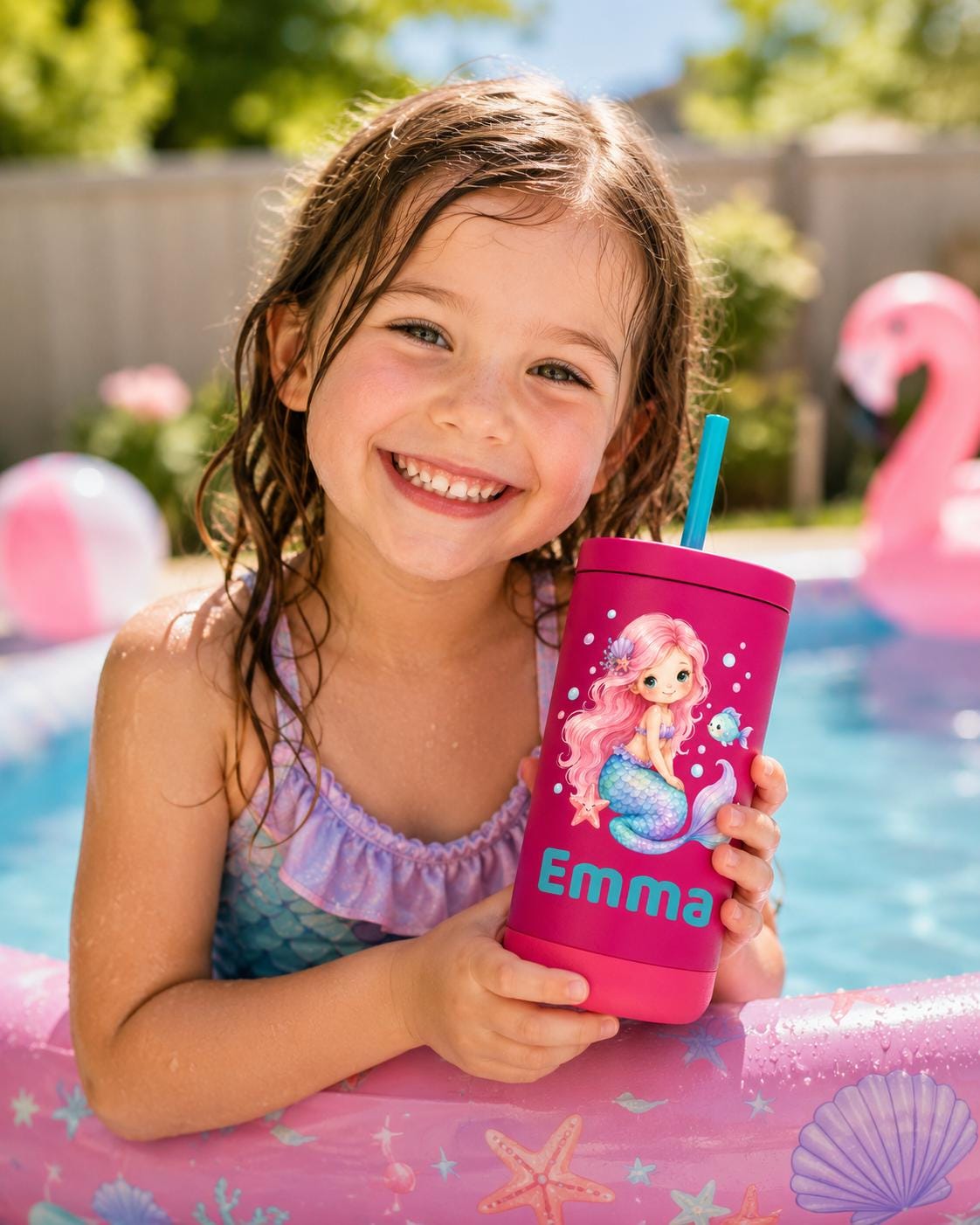 Mermaid Water Bottle for Girls, Kids Tumbler with Name, Back to School Cup, Personalized Toddler Girl Gift, Kindergarten Cup