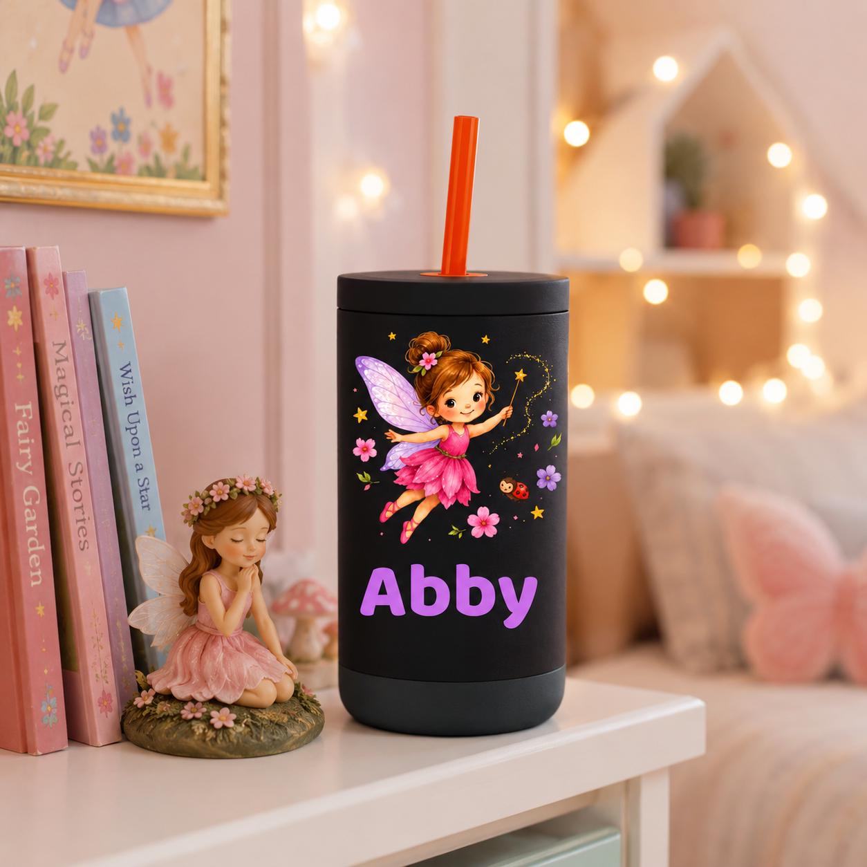Fairy Water Bottle for Girls, Kids Tumbler with Name, Back to School Cup, Personalized Toddler Girl Gift, Kindergarten Cup