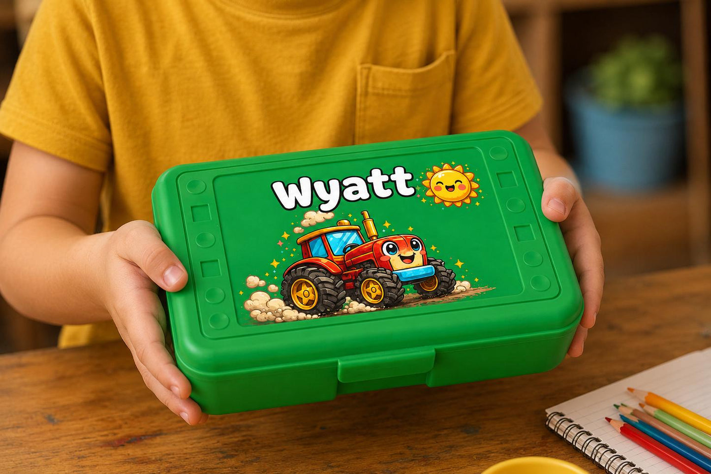 Personalized Tractor Pencil Box, Custom Name School Supply Box for Kids, Kindergarten Boy Back to School Gift, Farm Pencil Case, UV Printed