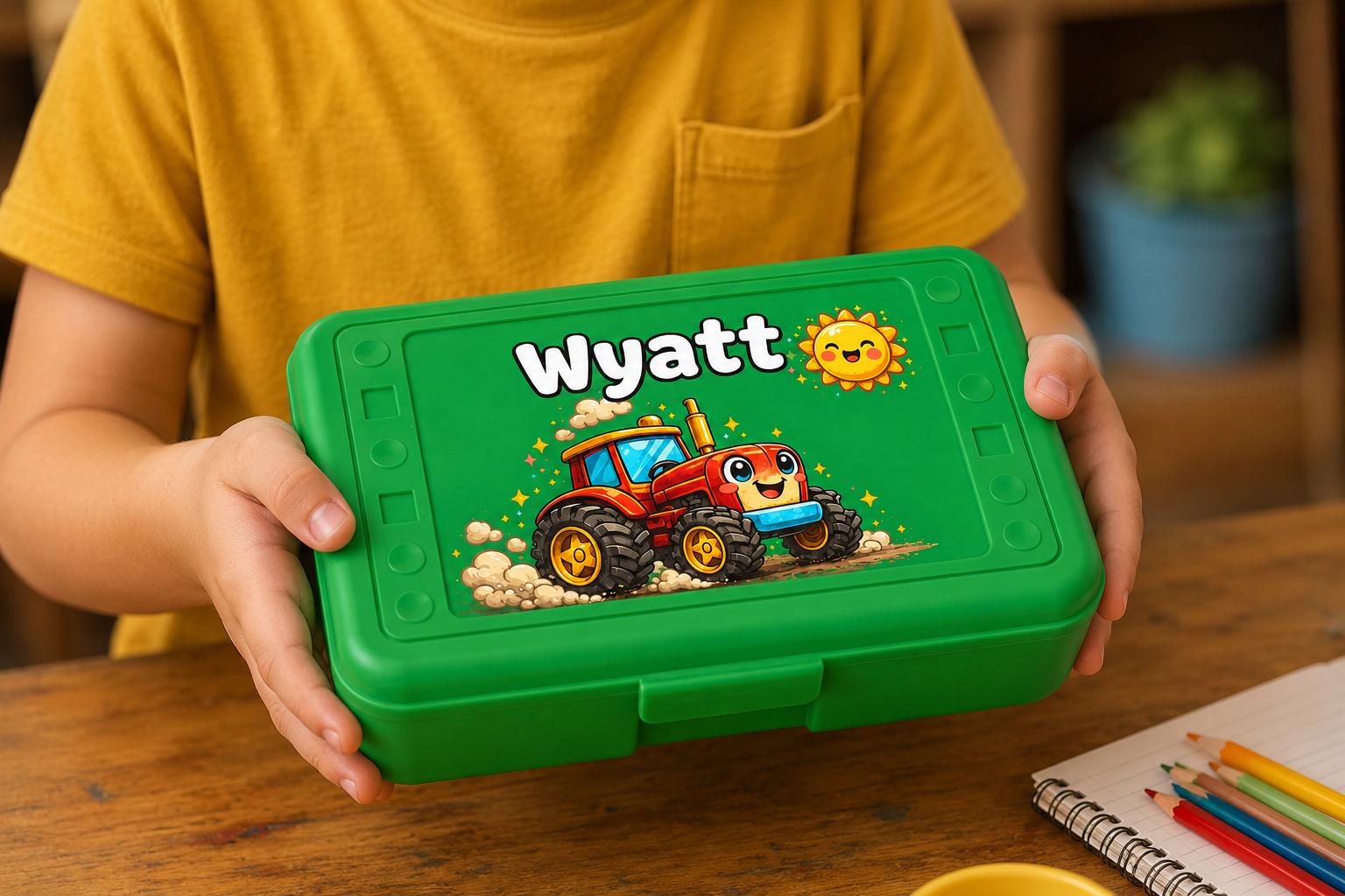 Personalized Tractor Pencil Box, Custom Name School Supply Box for Kids, Kindergarten Boy Back to School Gift, Farm Pencil Case, UV Printed