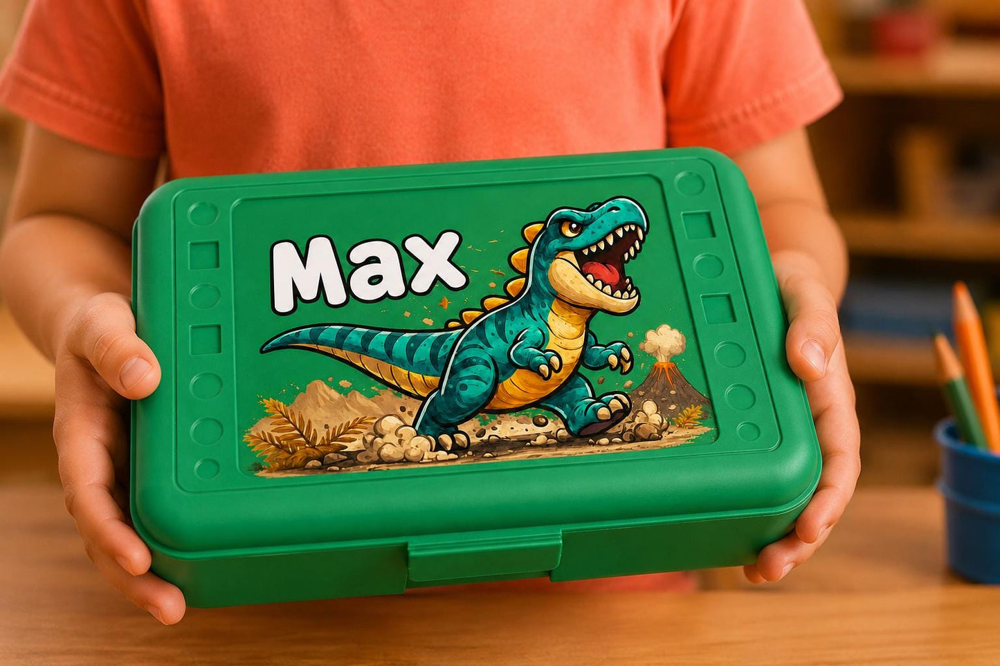 Personalized Dinosaur Pencil Box, Custom Name School Supply Box for Kids, T-Rex Back to School Gift, Kindergarten Boy Pencil Case,UV Printed