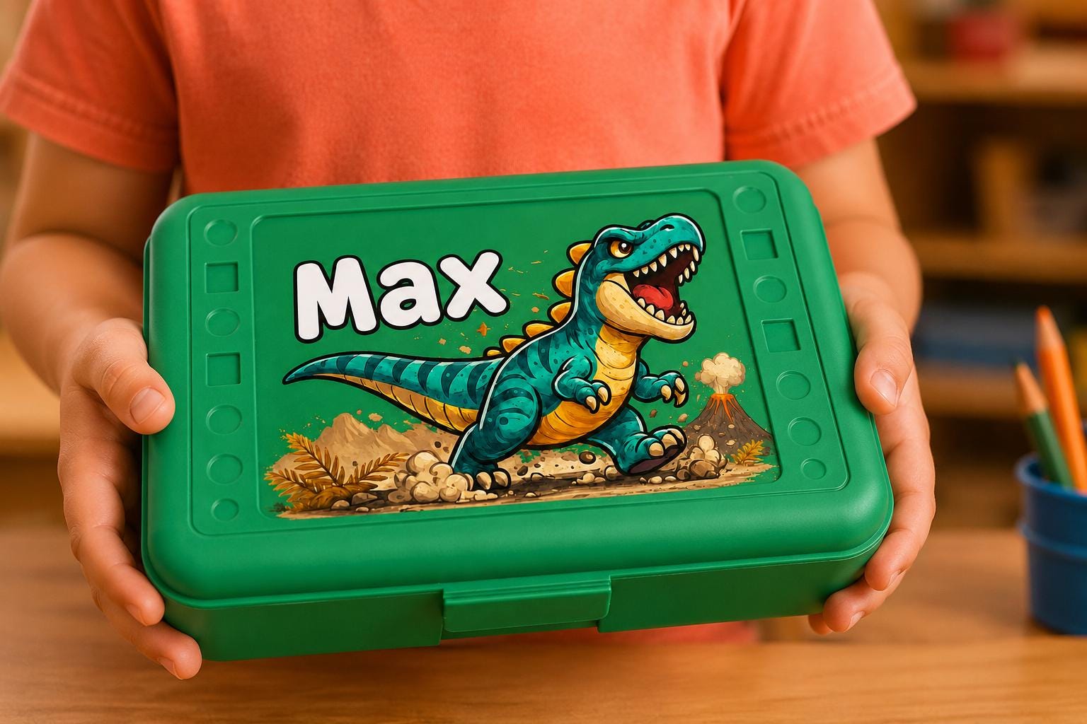 Personalized Dinosaur Pencil Box, Custom Name School Supply Box for Kids, T-Rex Back to School Gift, Kindergarten Boy Pencil Case,UV Printed