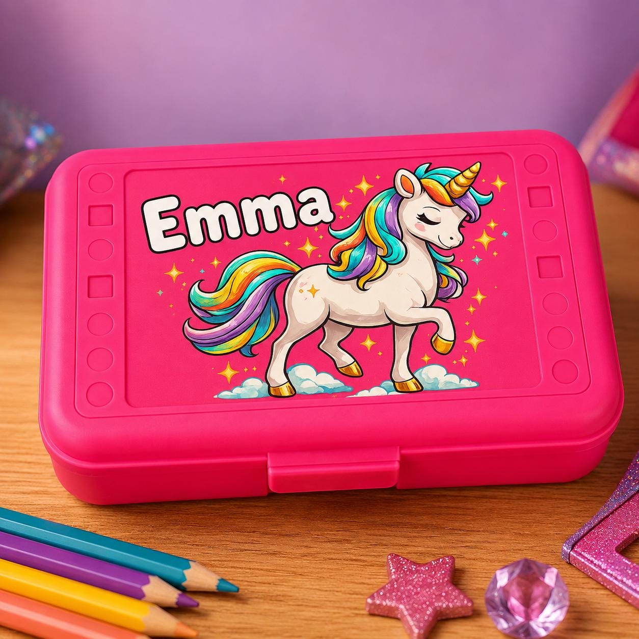 Personalized Unicorn Pencil Box, Custom Name School Supply Box for Kids, Kindergarten Boy Back to School Gift, Unicorn Pencil Case, Art Box