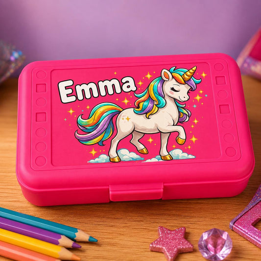 Personalized Unicorn Pencil Box, Custom Name School Supply Box for Kids, Kindergarten Boy Back to School Gift, Unicorn Pencil Case, Art Box