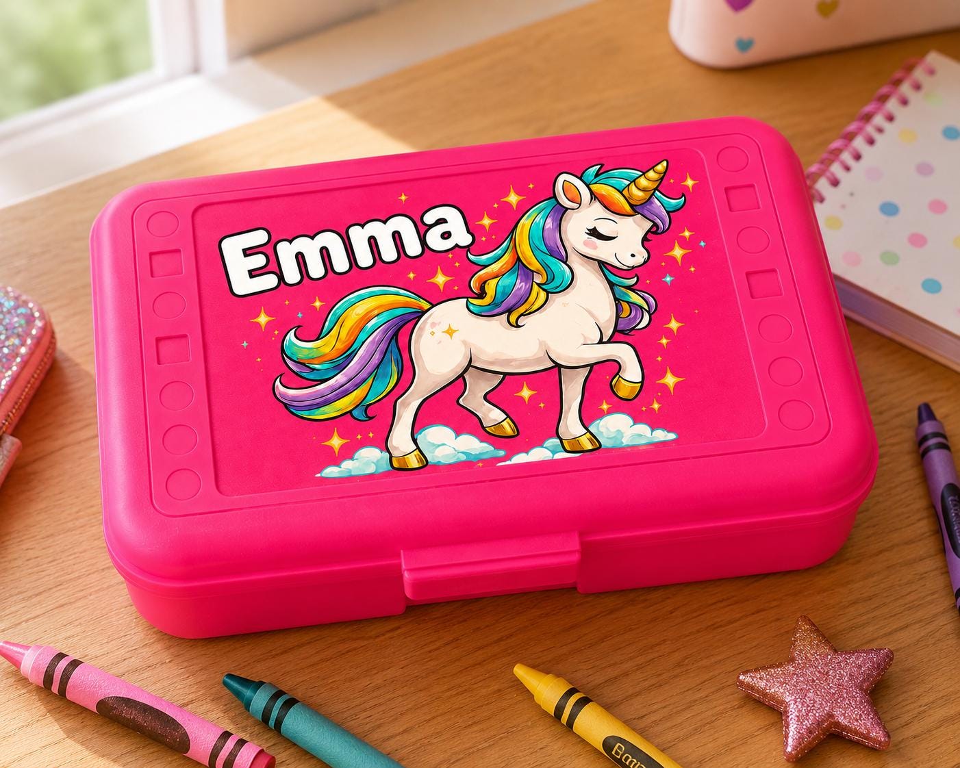 Personalized Unicorn Pencil Box, Custom Name School Supply Box for Kids, Kindergarten Boy Back to School Gift, Unicorn Pencil Case, Art Box
