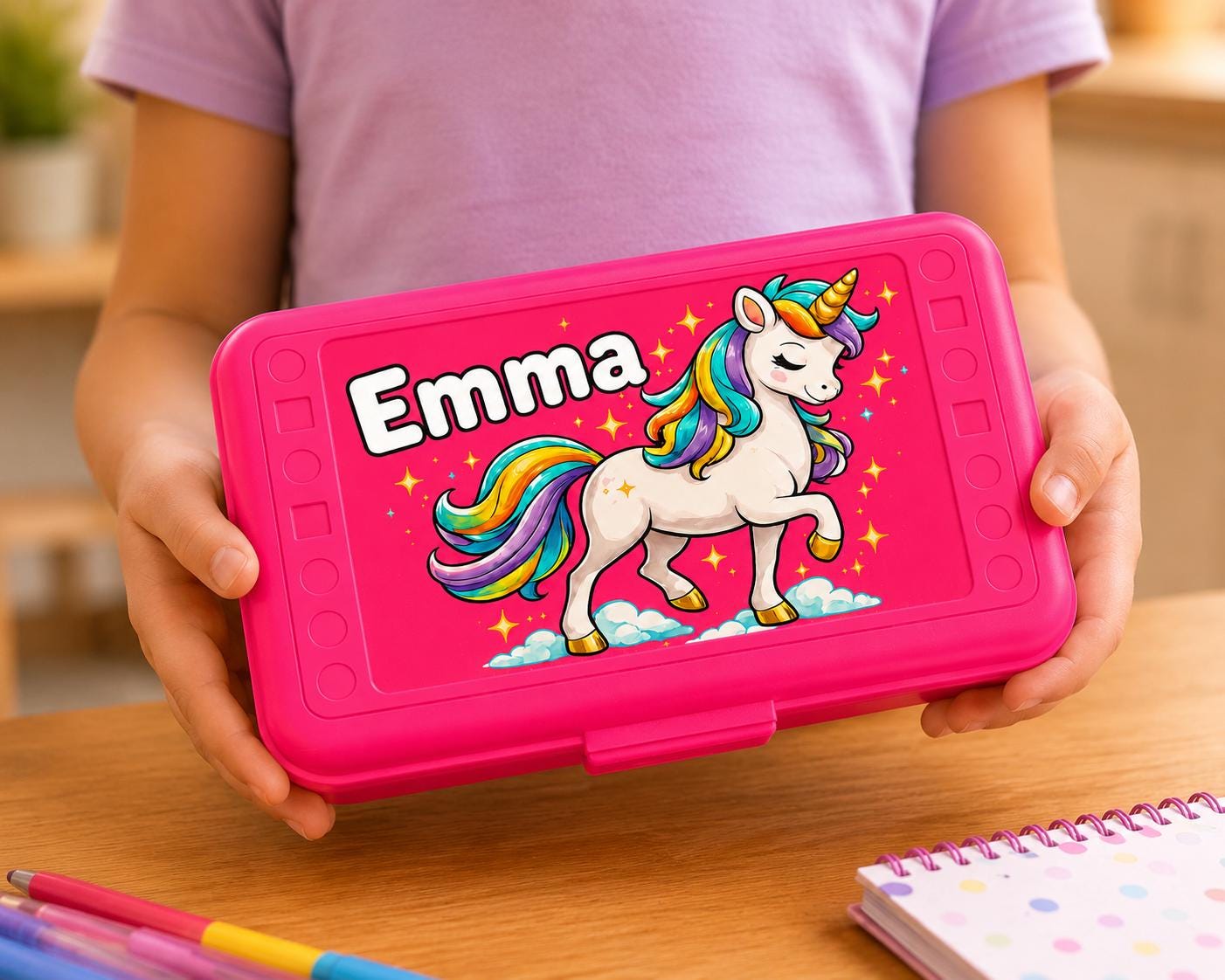 Personalized Unicorn Pencil Box, Custom Name School Supply Box for Kids, Kindergarten Boy Back to School Gift, Unicorn Pencil Case, Art Box