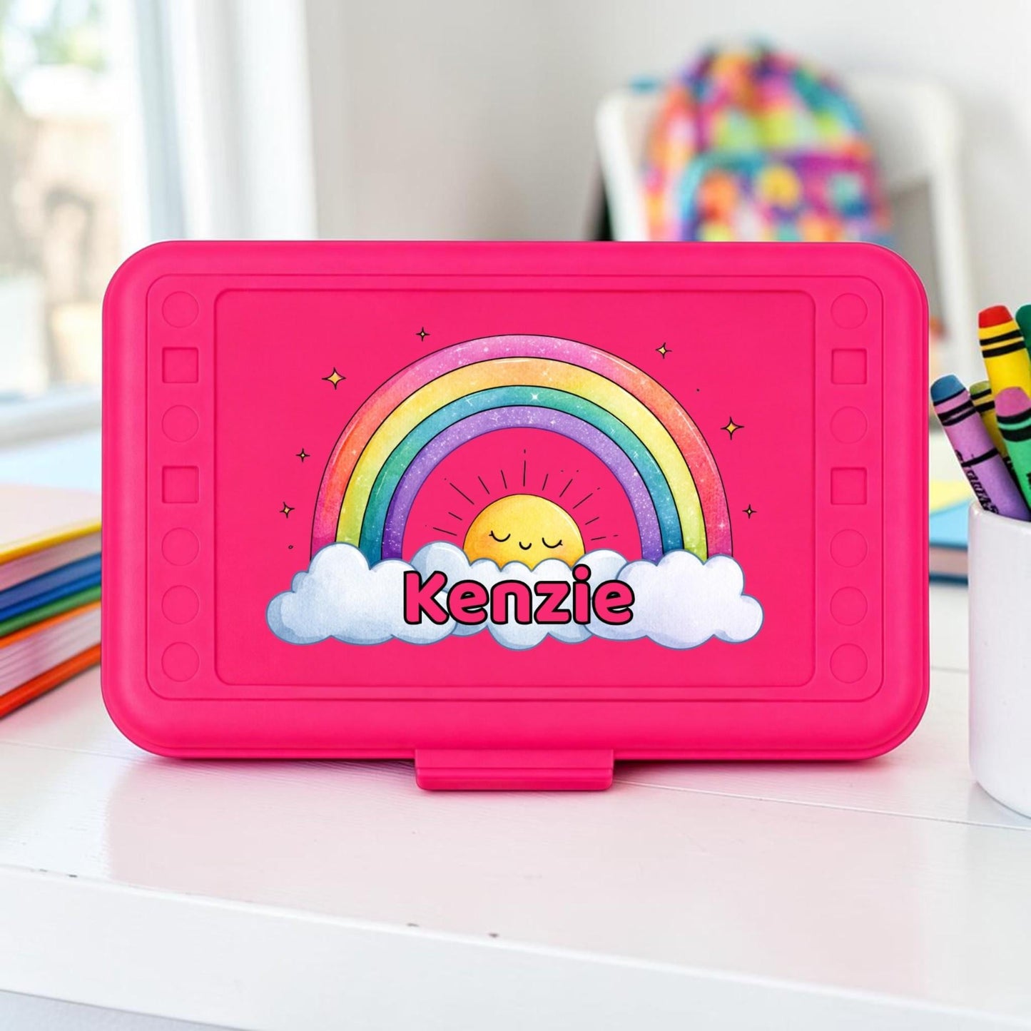 Personalized Rainbow Pencil Box, Custom Name Pencil Case, Back to School Girl, Preschool Supply Box, Choose Your Name Color