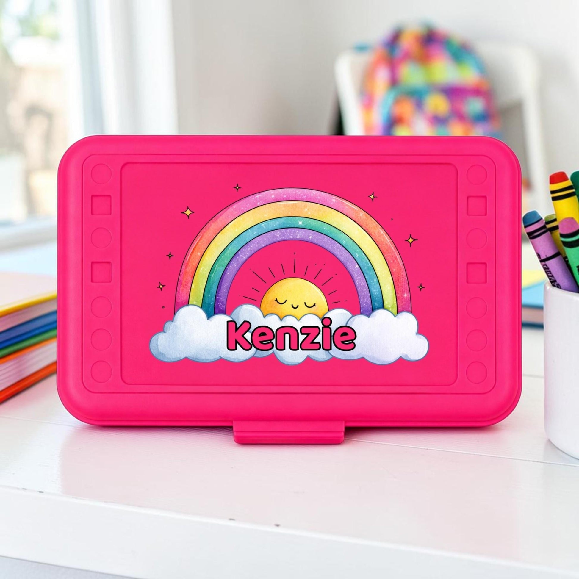 Personalized Rainbow Pencil Box, Custom Name Pencil Case, Back to School Girl, Preschool Supply Box, Choose Your Name Color