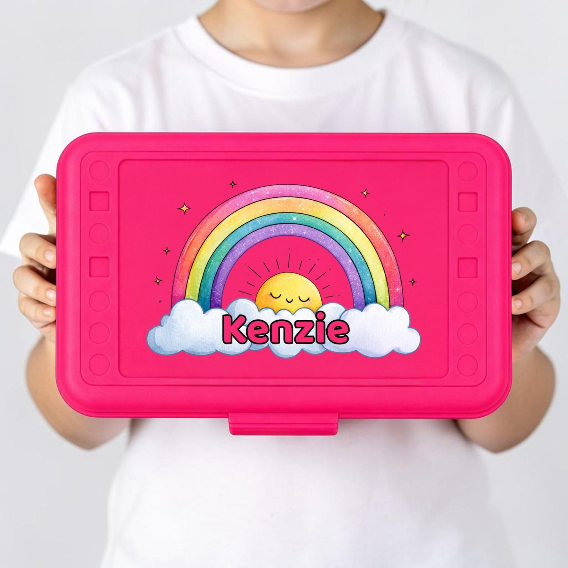 Personalized Rainbow Pencil Box, Custom Name Pencil Case, Back to School Girl, Preschool Supply Box, Choose Your Name Color
