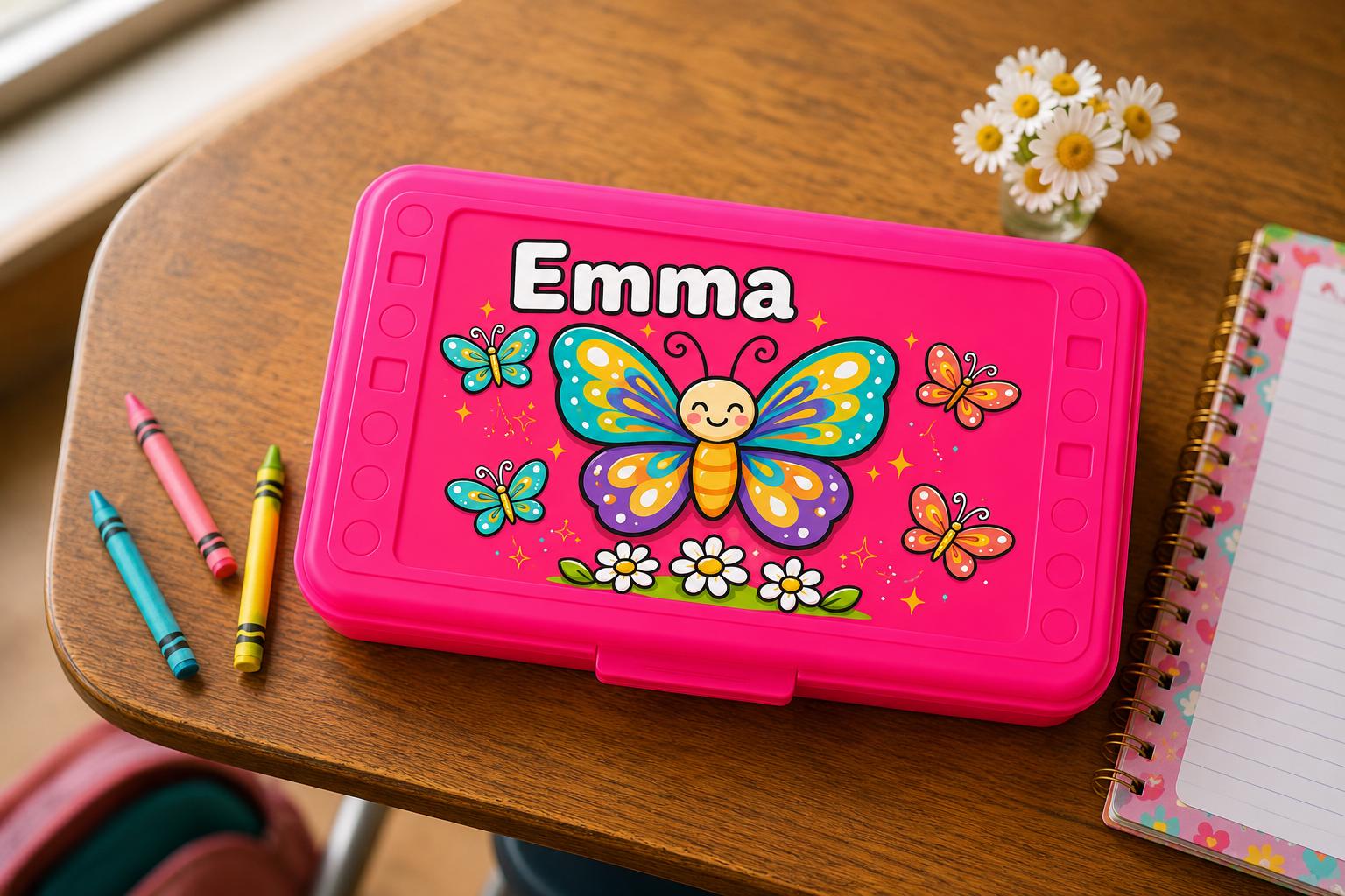 Personalized Butterfly Pencil Box,Custom Name School Supply Box for Kids,Kindergarten Boy Back to School Gift Butterfly Pencil Case, Art Box