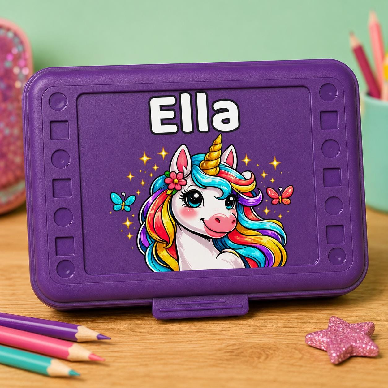 Unicorn Pencil Box Personalized, Custom Name Crayon Case for Girls, Unicorn Birthday Gift, Toddler Girl Christmas Gift, UV Printed