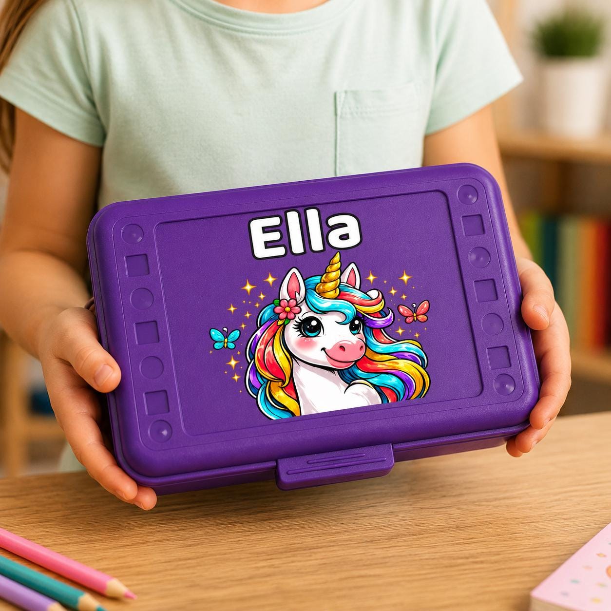 Unicorn Pencil Box Personalized, Custom Name Crayon Case for Girls, Unicorn Birthday Gift, Toddler Girl Christmas Gift, UV Printed