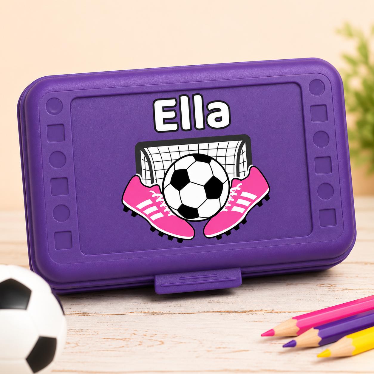 Personalized Soccer Pencil Box for Girls, Custom Name School Box, Soccer Girl Gift, Pink Back to School Supply Case, UV Printed