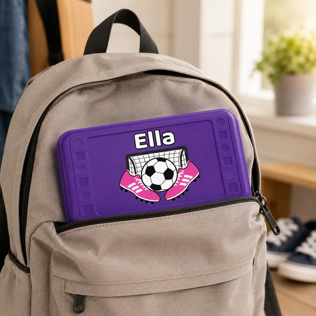 Personalized Soccer Pencil Box for Girls, Custom Name School Box, Soccer Girl Gift, Pink Back to School Supply Case, UV Printed