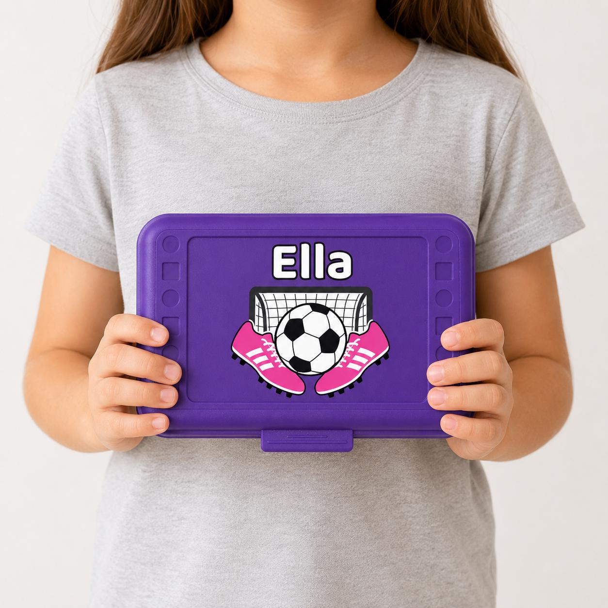 Personalized Soccer Pencil Box for Girls, Custom Name School Box, Soccer Girl Gift, Pink Back to School Supply Case, UV Printed