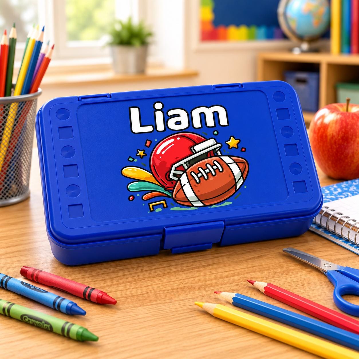 Personalized Football Pencil Box for Boys, Custom Name School Supply Box, Back to School Gift, Kids Football Gift, Kindergarten Pencil Case