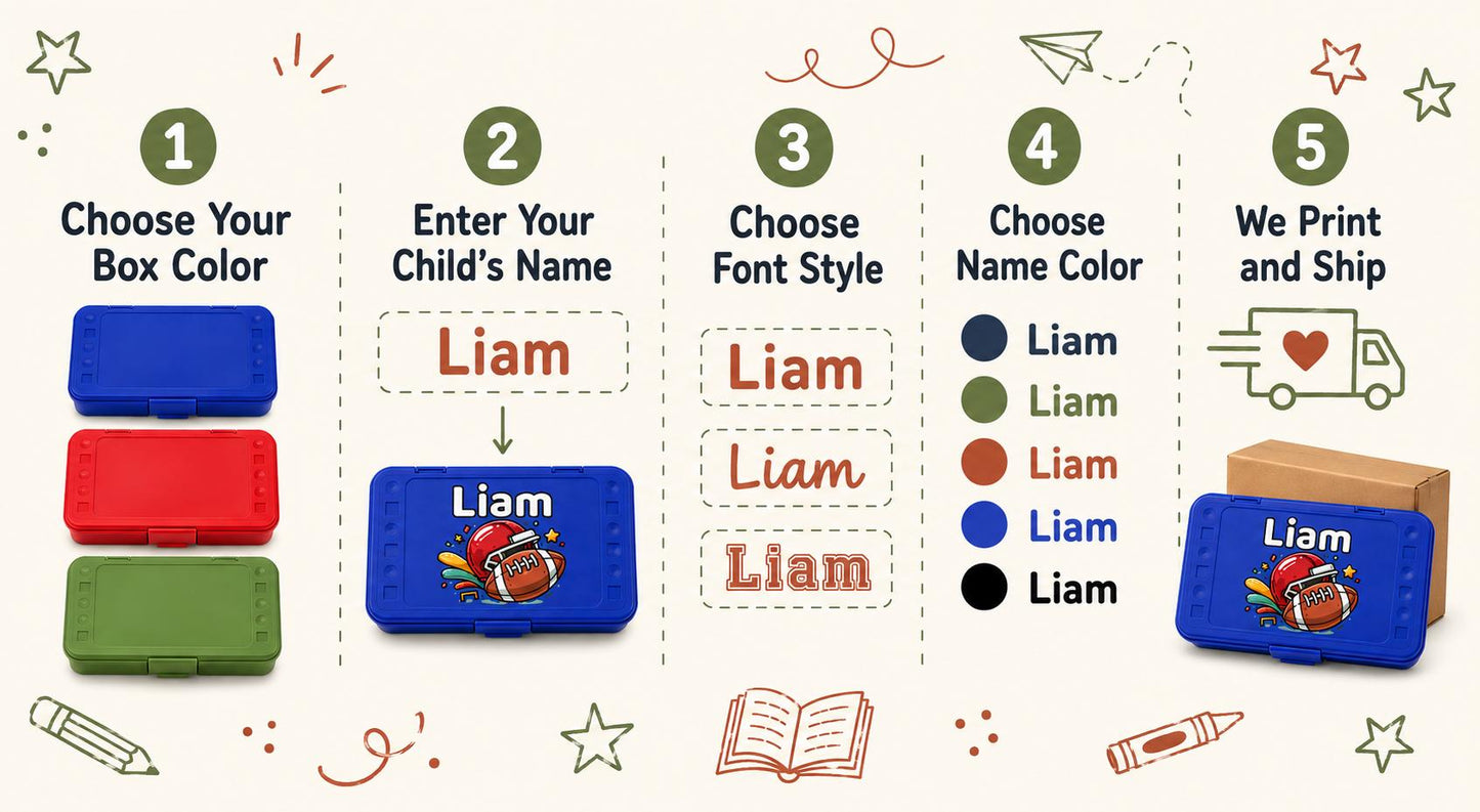 Personalized Football Pencil Box for Boys, Custom Name School Supply Box, Back to School Gift, Kids Football Gift, Kindergarten Pencil Case