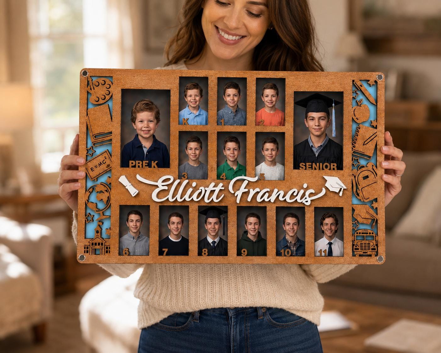 School Year Photo Frame, Pre-K to Senior Picture Frame, Personalized Kids Milestone Keepsake, Graduation Gift, Grandparent Gift, Photo Gift
