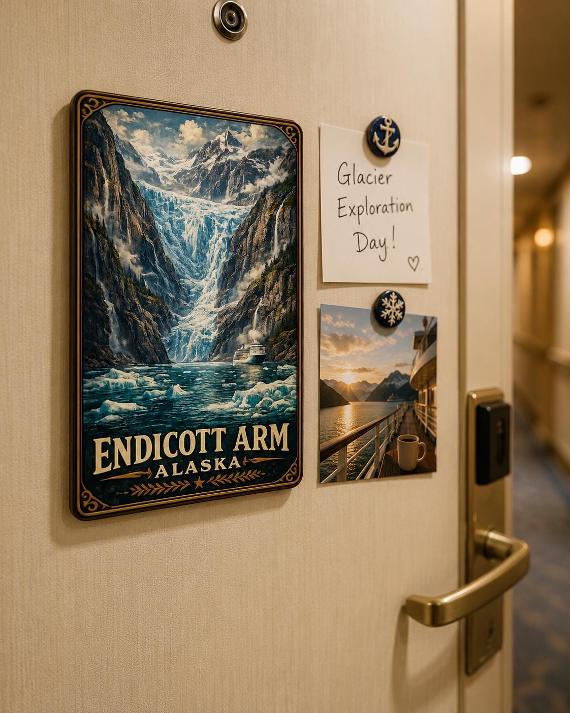 Endicott Arm Alaska Cruise Magnet, Vintage Travel Poster Magnet, Alaska Souvenir,Cruise Ship Door Magnet, Endicott Glacier, WPA Style Magnet