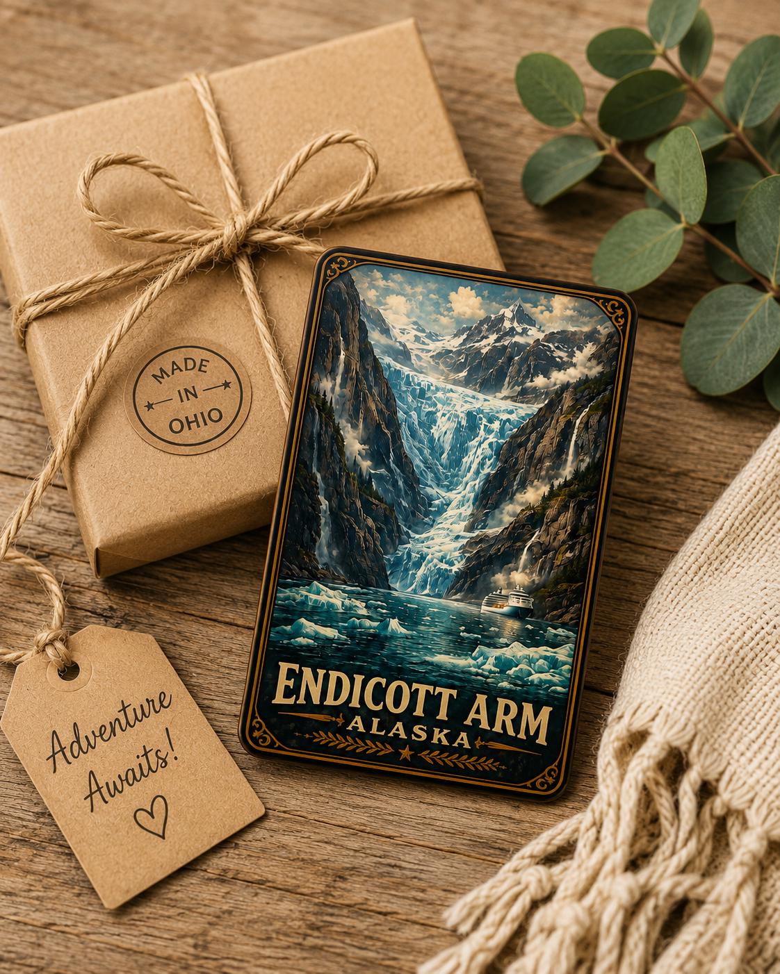 Endicott Arm Alaska Cruise Magnet, Vintage Travel Poster Magnet, Alaska Souvenir,Cruise Ship Door Magnet, Endicott Glacier, WPA Style Magnet