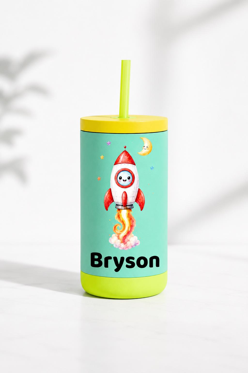 Rocket Water Bottle for Boys, Space Kids Tumbler with Name, Back to School Cup, Personalized Toddler Gift, Kindergarten Cup