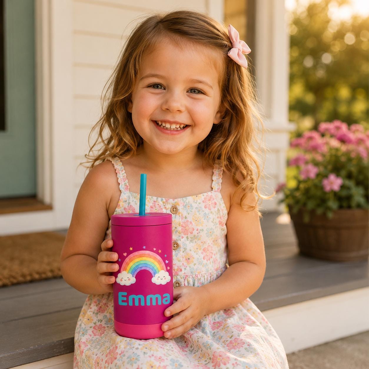 Rainbow Water Bottle for Girls, Kids Tumbler with Name, Back to School Cup, Personalized Toddler Girl Gift, Kindergarten Cup